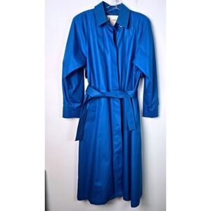 London Fog Women's Blue Trench Coat Belted Raincoat Size‎ 10 REG Made USA